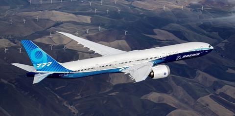 Boeing 777-9 in flight horizontal