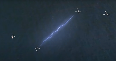 Golden Horde video screenshot showing glide bombs communicating c Air Force Research Labratory