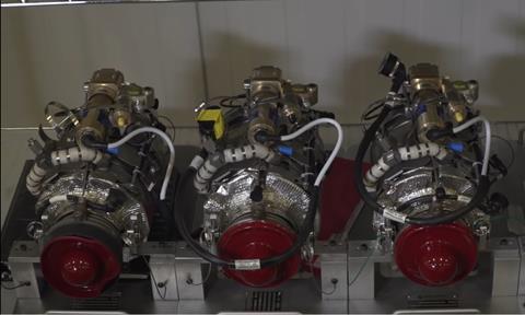 Pratt & Whitney TJ-150 jet engines lined up c screenshot of Pratt & Whitney video