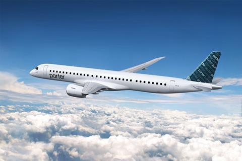 An E195-E2 rendering in Porter Airlines' colours