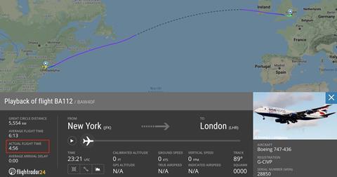 Flightradar 24 BA speed record