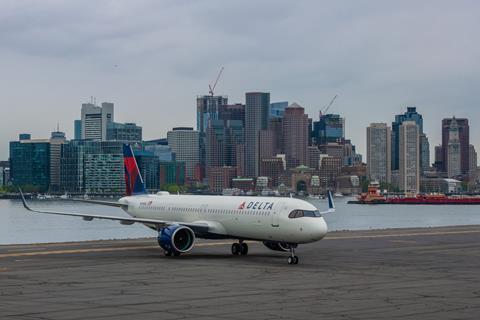 Delta's first A321neo at Boston Logan airport