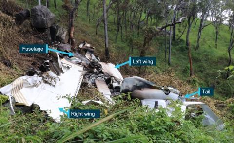 PA-28 crash wreckage-c-ATSB via Queensland Police Service