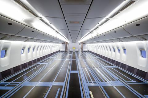 Cabin of Boeing 2022 ecoDemonstrator 777-200ER