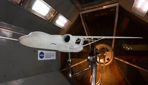 Wind-tunnel tests at NASA's Langley Research Center of X-66 model with 6ft wingspan