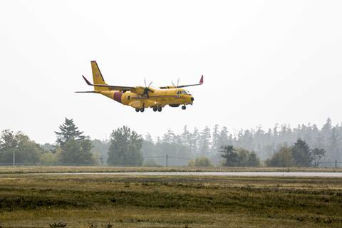 C295 FWSAR  lands at 19 Wing, Canadian Forces Base Comox, in British Columbia