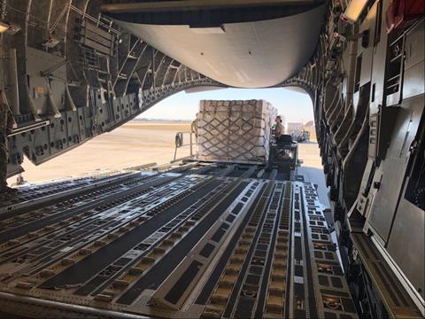 C-17 flying from Italy to the USA with 500000 swabs 2