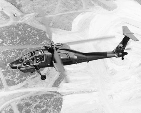 Hughes YAH-64 in flight c Creative Commons