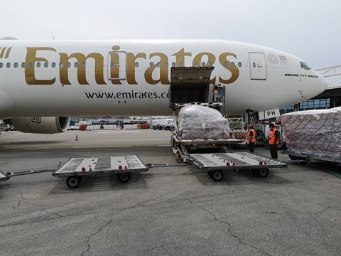 Emirates 777 with freight