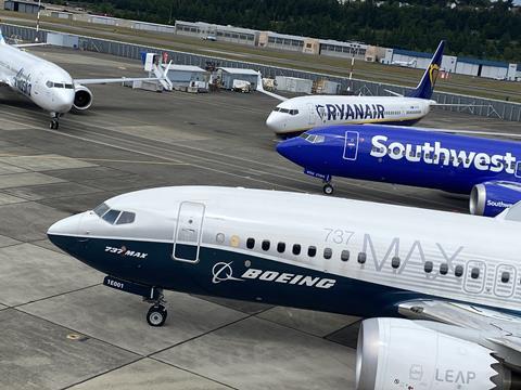 737 Max at Boeing field in Seattle on 14 June 2022