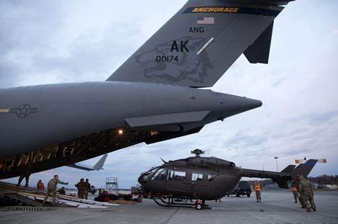 Alaska ANG C-17 loads UH-72A for southwest border mission c Alaska National Guard