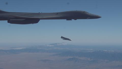 A B-1B Lancer releases a Joint Air-to-Surface Standoff Missile during an external release demonstration c USAF