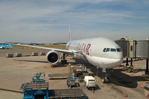 Qatar Airways aircraft at Schiphol airport