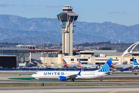 United Airlines Boeing 737 Max at LAX airport