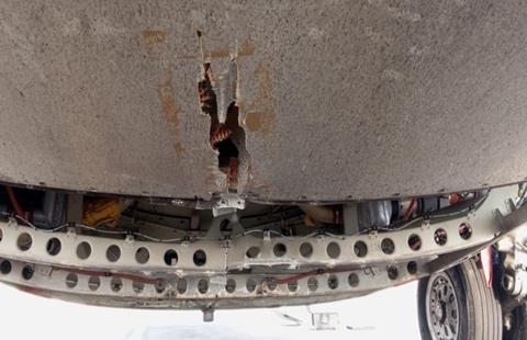 Damaged ATR VT-RKF underside-c-Indian aircraft accident investigation bureau