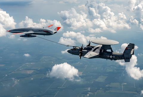 MQ-25 Stingray with E-2D Hawkeye