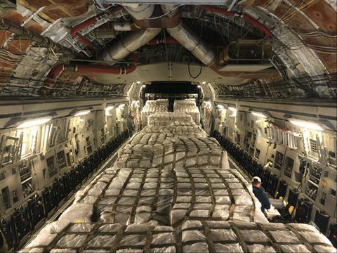 C-17 flying from Italy to the USA with 500000 swabs