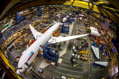 The 787 production line in Everett