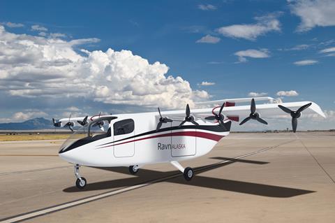 A digital rendering of Airflow's in-development electric aircraft in Ravn Alaska's colours