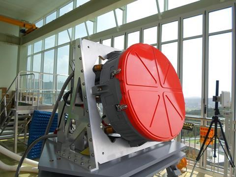 [Photo4] AESA radar mounted on a platform simulator for ground-based functional and performance testing before flight trials