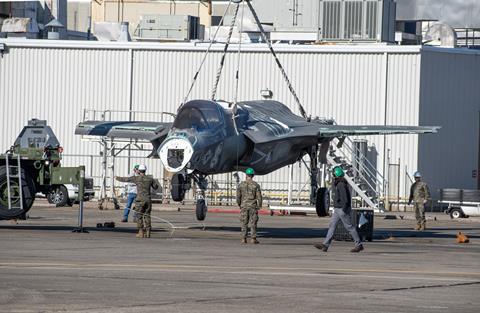 F-35B lifted by recovery crane at Fleet Readiness Center East c US Navy