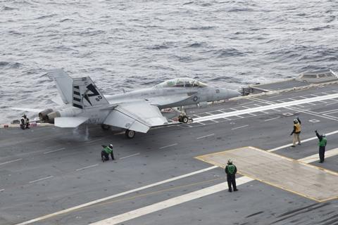USS Ford EMALS launch of FA-18F Super Hornet
