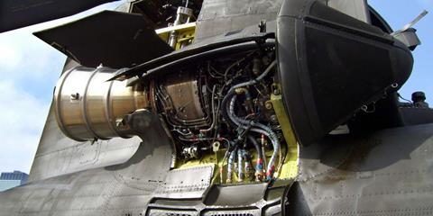 T55 engine on Chinook side view c Honeywell