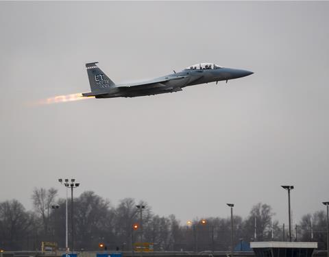 First F-15EX departs Boeing facility in St Louis Missouri en route to Eglin AFB c USAF