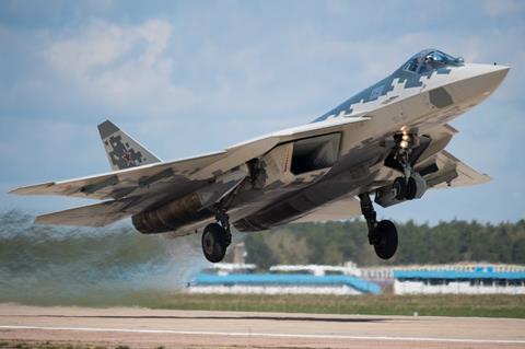 Sukhoi Su-57 taking off c UAC