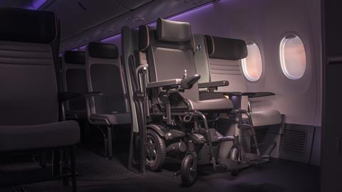 Wheelchair in airliner front row