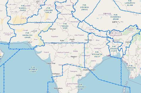 India and Pakistan airspace-c-ICAO GIS Aeronautical Data