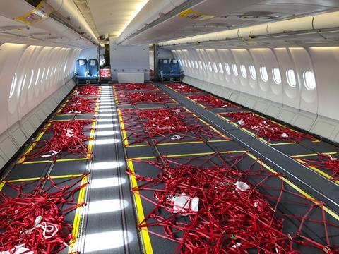 A Finnair A330 with seats for crew at rear