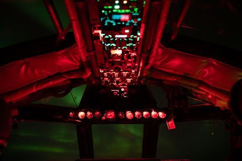 B-52H cockpit with Northern Lights c USAF