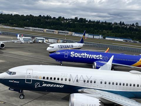 737 Max at Boeing field in Seattle on 14 June 2022