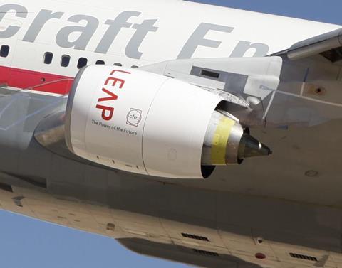 CFM International LEAP-1C engine on Boeing 747 testbed c Safran