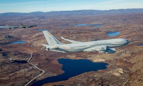 Danish F-16s and French  MRTT tanker over Greenland c RDAF