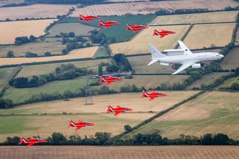 RAF Wedgetail with Red Arrows