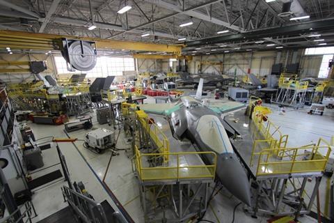 Depot-level maintenance on the F-35B at Fleet Readiness Center East at Marine Corps Air Station Cherry Point North Carolina