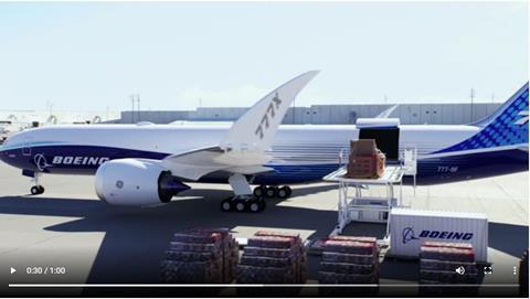 Boeing screenshot of video showing loading of 777-8F