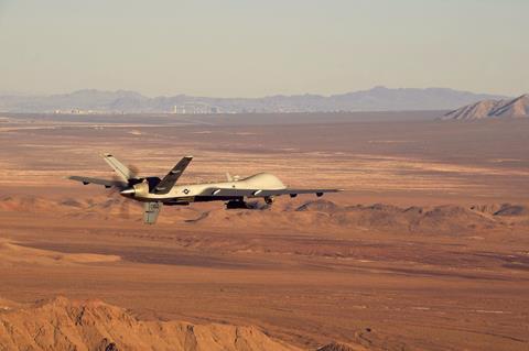 MQ-9 Reaper flies a training mission over the Nevada Test and Training Range Credit USAF - 1