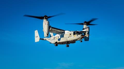 The maiden flight of the first CMV-22B Osprey took place in Amarillo Texas. Test pilots verified product requirements and airworthiness for the U.S. Navy. (Bell photo)
