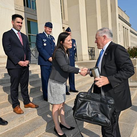 Frank Kendall arrives at the Pentagon to be administratively sworn in as the 26th Secretary of the Air Force c USAF