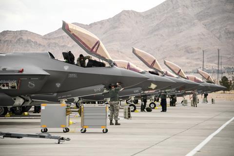 Crew chiefs maintain F-35A during Red Flag exercise Nellis Air Force Base, Nevada