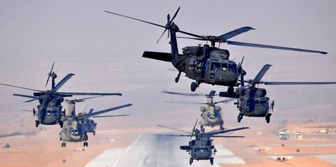 US Army UH-60 Black Hawks and CH-47 Chinooks c US Army