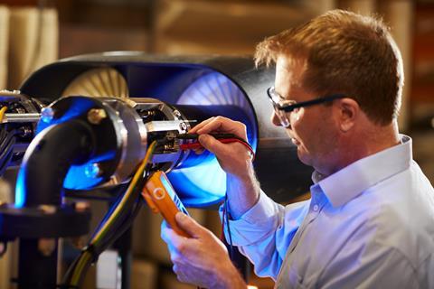 An engineer tests the STEP-Tech propulsors at the RTX Technology Research Center in East Hartford, Connecticut