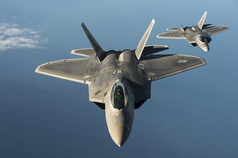 Two US Air Force F-22 Raptors fly over the Baltic Sea c USAF
