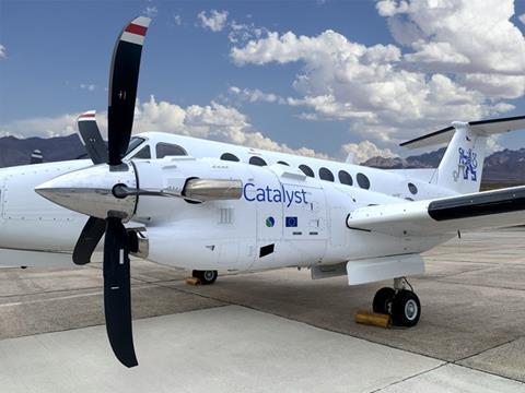 GE Aviation's Catalyst turboprop on the wing of Beechcraft King Air 350 in Berlin