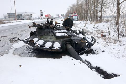 Destroyed Russian tank turret