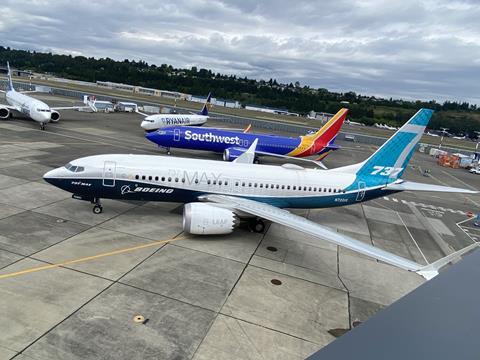 Boeing 737 Max at Boeing field in Seattle on 14 June 2022