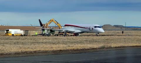 Wreckers dismantle a SpaceJet M90 at Moses Lake on 8 March 2023